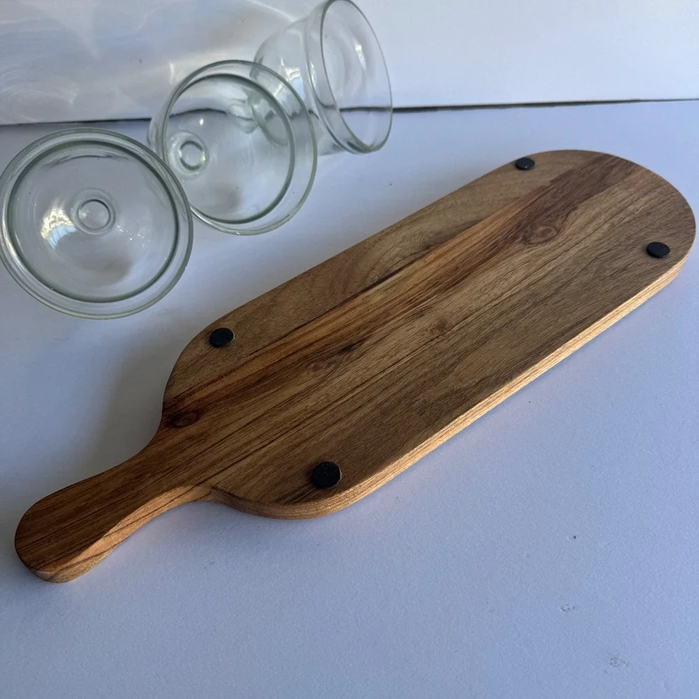 Unbranded Serving Board Set OS Brown Wood Glass Cloche Domes Farmhouse Boho 4pc